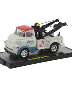 1957 Dodge COE Tow Truck - White Body with Red Top and Green Fenders Auto-Thentics