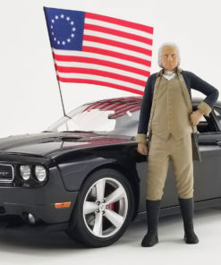2010 Dodge Challenger SRT8 con figura George Washington y bandera Autos y Libertad